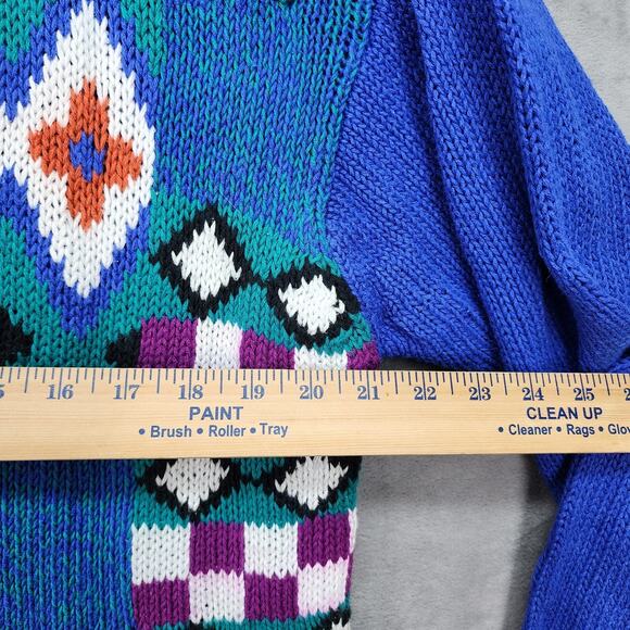 Vtg Cynthia J Sweater Women 1X 80-90s Granny Cardigan Knit Patchwork Cottagecore - Picture 9 of 13